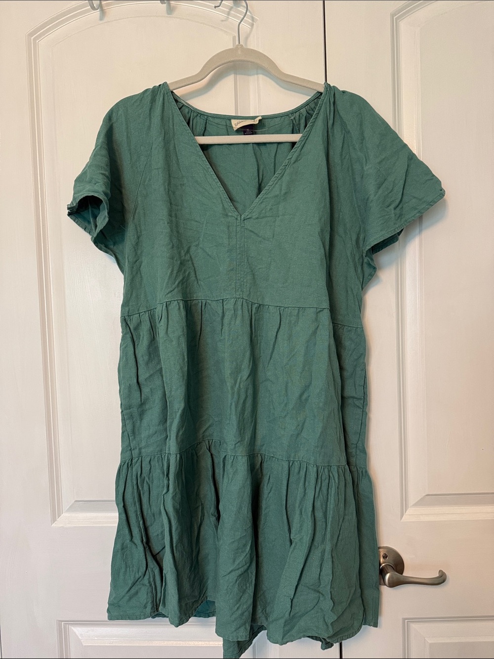 Universal Thread Teal Green V-Neck Tiered Cotton Dress